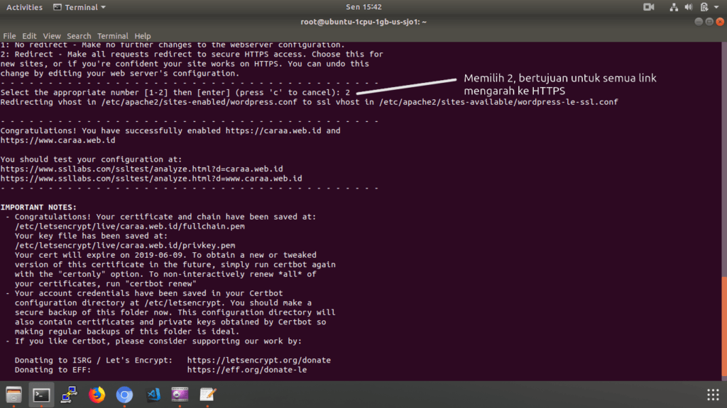 Tutorial Install SSL Let's Encrypt Nginx di Ubuntu 2 Please choose whether or not to redirect HTTP traffic to HTTPS