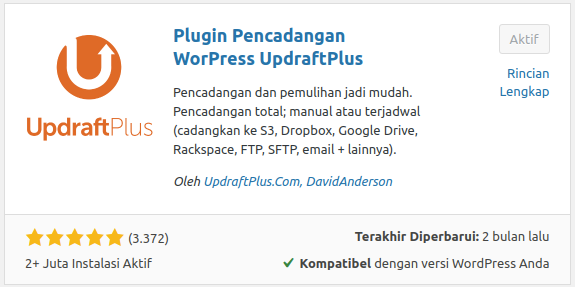 Plugin WordPress : Plugin Backup WordPress Terbaik Gratis 2 Updraft Plus