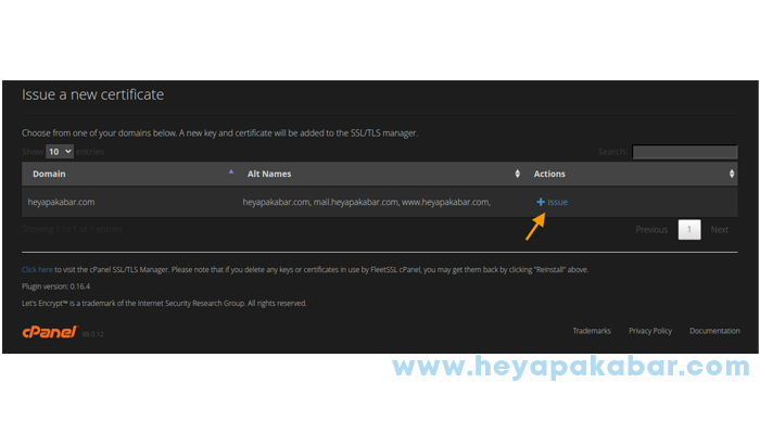 Cara Install SSL Gratis Let's Encrypt di Niagahoster 2 Issue a New Certificate