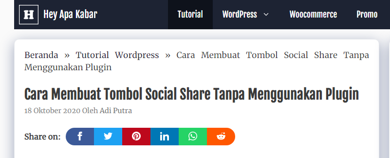 Cara Membuat Tombol Social Share Tanpa Menggunakan Plugin 4 Tombol Social Share