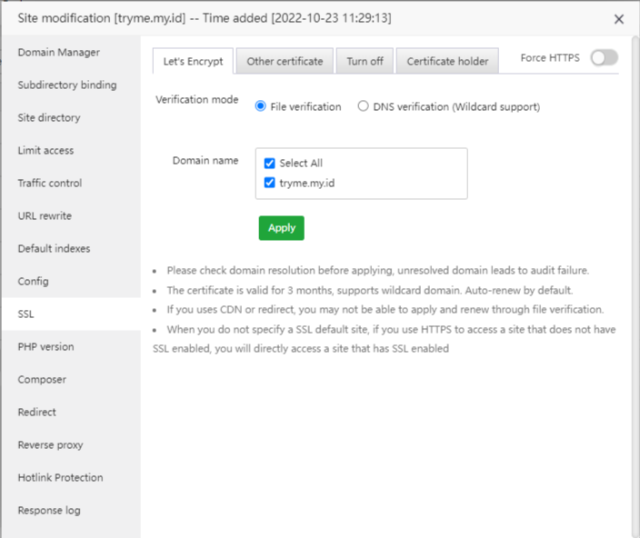 Panduan Lengkap Install WordPress Di Aapanel 3 Install SSL WordPress di Aapanel